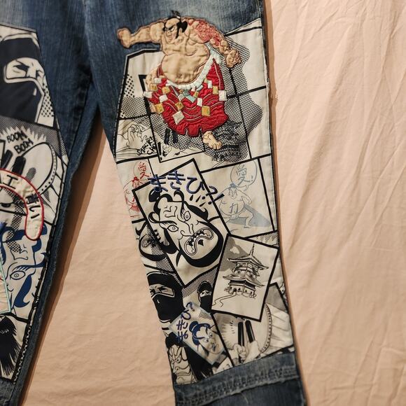 Vintage Y2K No. 83 Jeans Japanese Sumo Samurai 36 x 32 Embroidered Denim 2000s - Picture 3 of 13